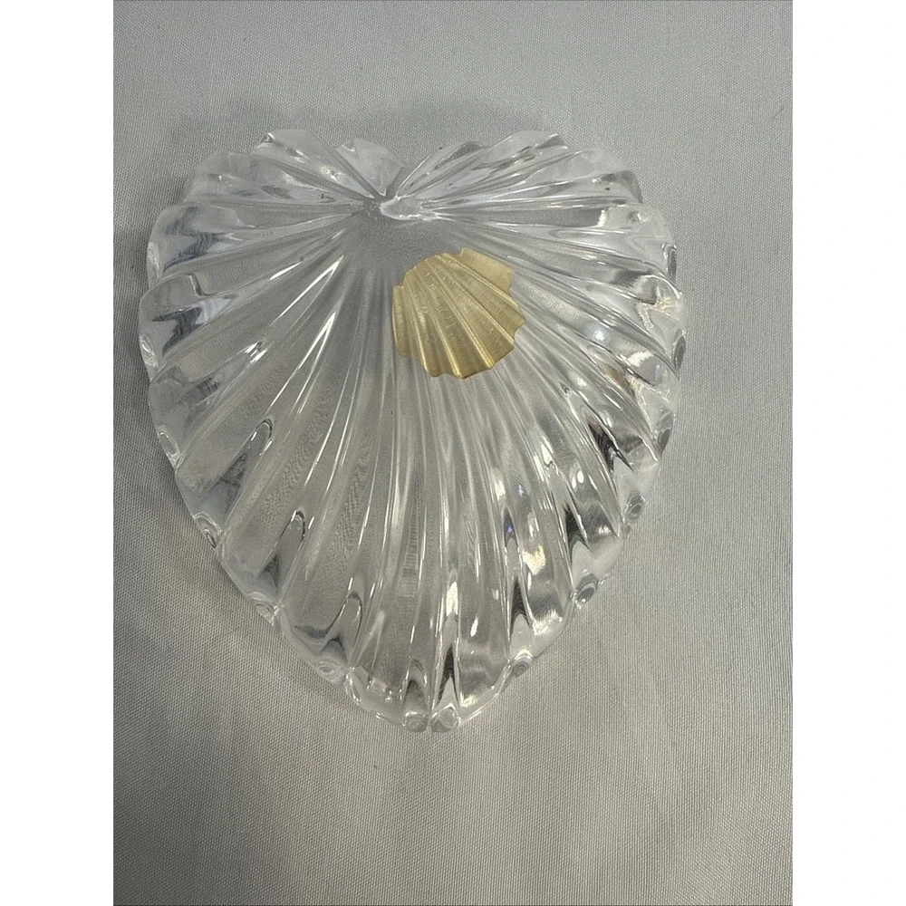 Vintage Italian Crystal Heart Shaped Jewelry Trinket Box with 3D Gold Flower